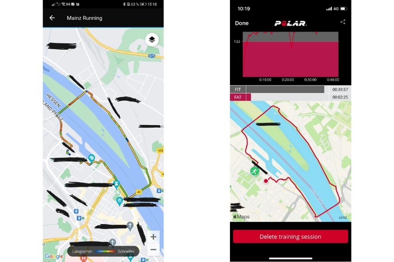 Записанные данные GPS Garmin Fenix 7 и нагрудного ремня Polar H10.